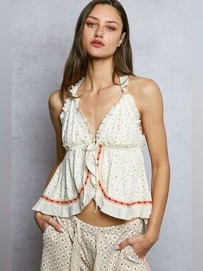 POL “ Honey Lace “ Halter Tank | Cream